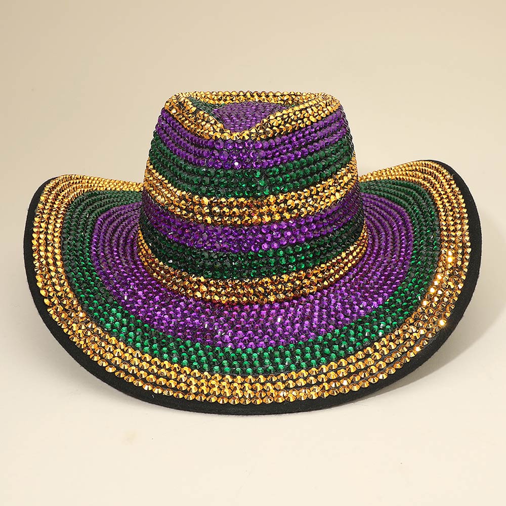 Rhinestone Studded Mardi Gras Fedora Hat