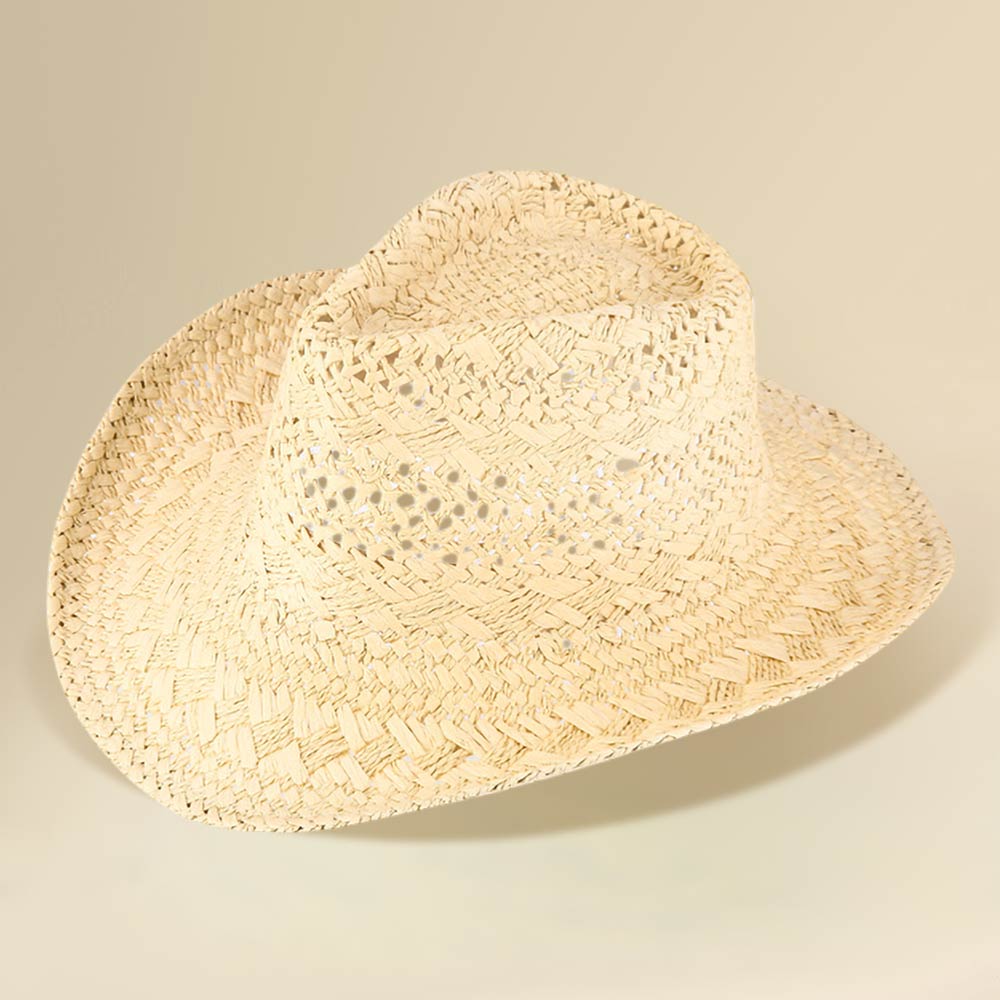 Lightweight Breathable Decorative Pattern Raffia Woven Summer Fedora Sun Hat