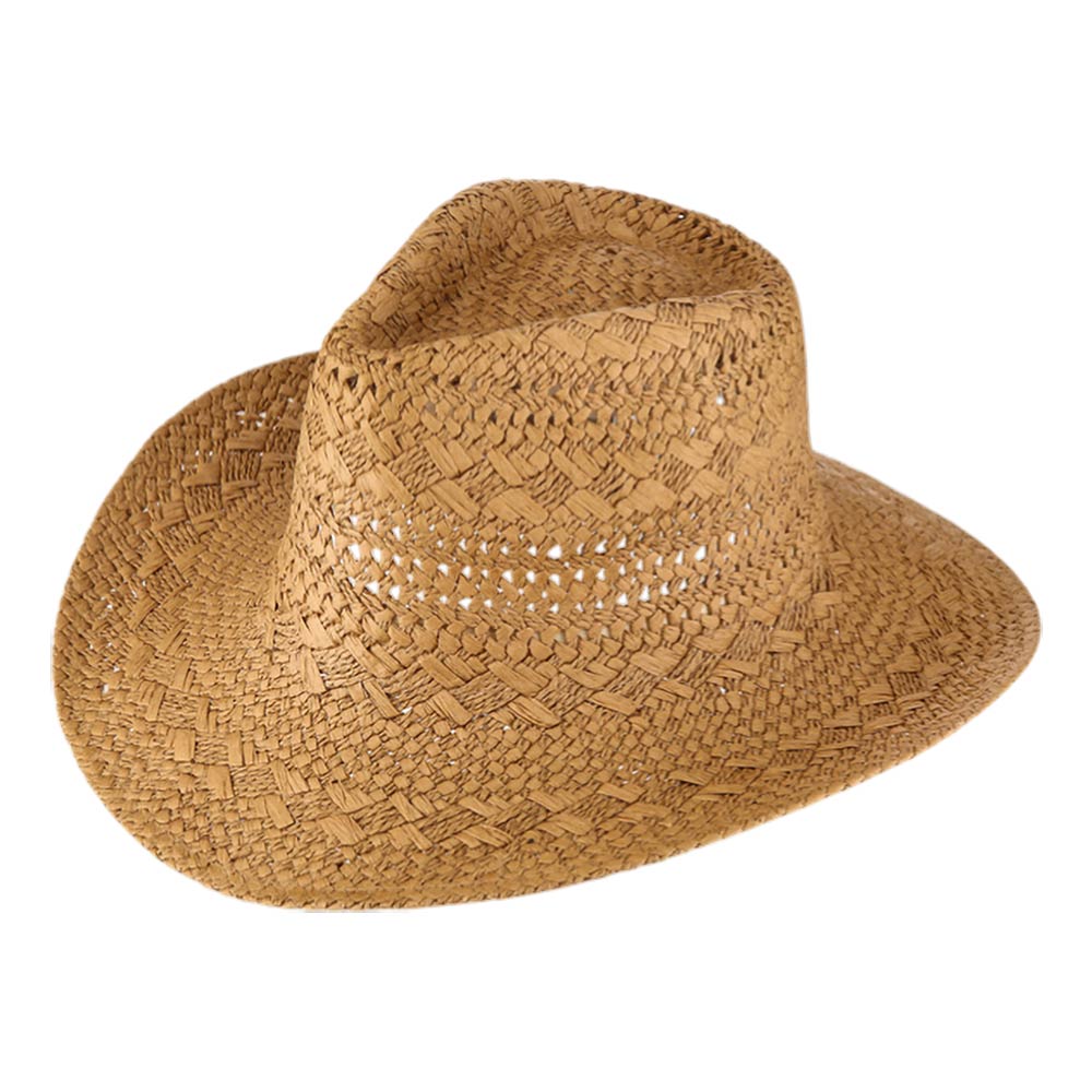 Lightweight Breathable Decorative Pattern Raffia Woven Summer Fedora Sun Hat