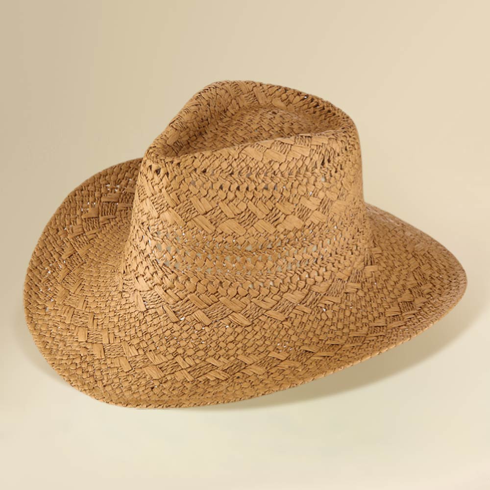Lightweight Breathable Decorative Pattern Raffia Woven Summer Fedora Sun Hat
