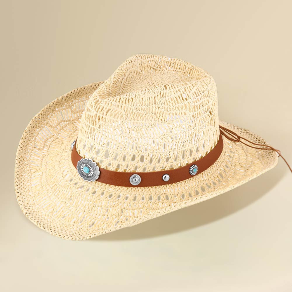 Boho Decorative Band Accent Breathable Woven WEstern Cowboy Summer Fedora Sun Hat