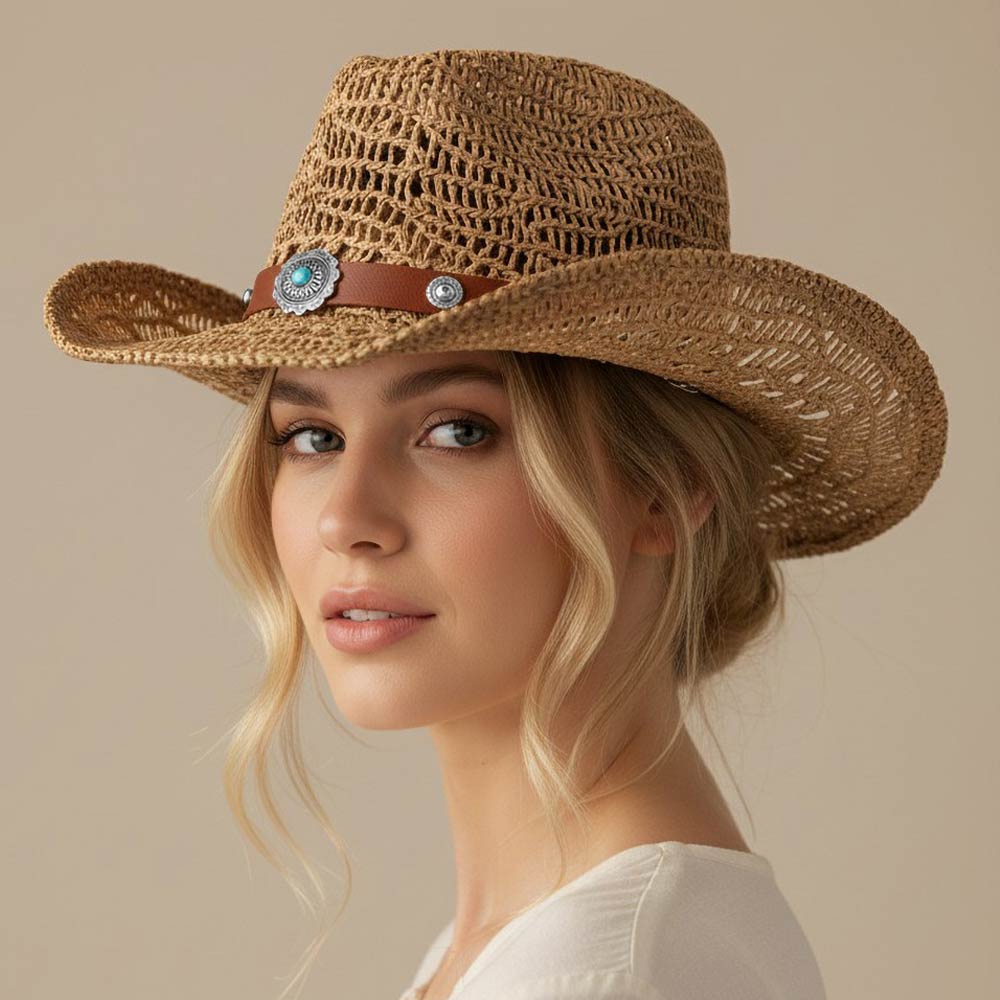 Boho Decorative Band Accent Breathable Woven WEstern Cowboy Summer Fedora Sun Hat