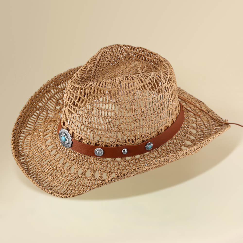 Boho Decorative Band Accent Breathable Woven WEstern Cowboy Summer Fedora Sun Hat