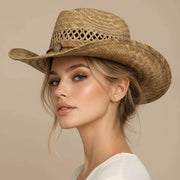 Boho Charm Accent Band Breathable Woven Western Cowboy Summer Fedora Sun Hat