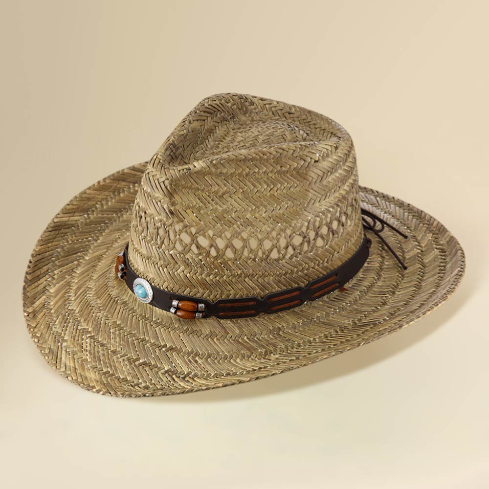Boho Decorative Accent Band Breathable Woven Cowboy Fedora Sun Hat