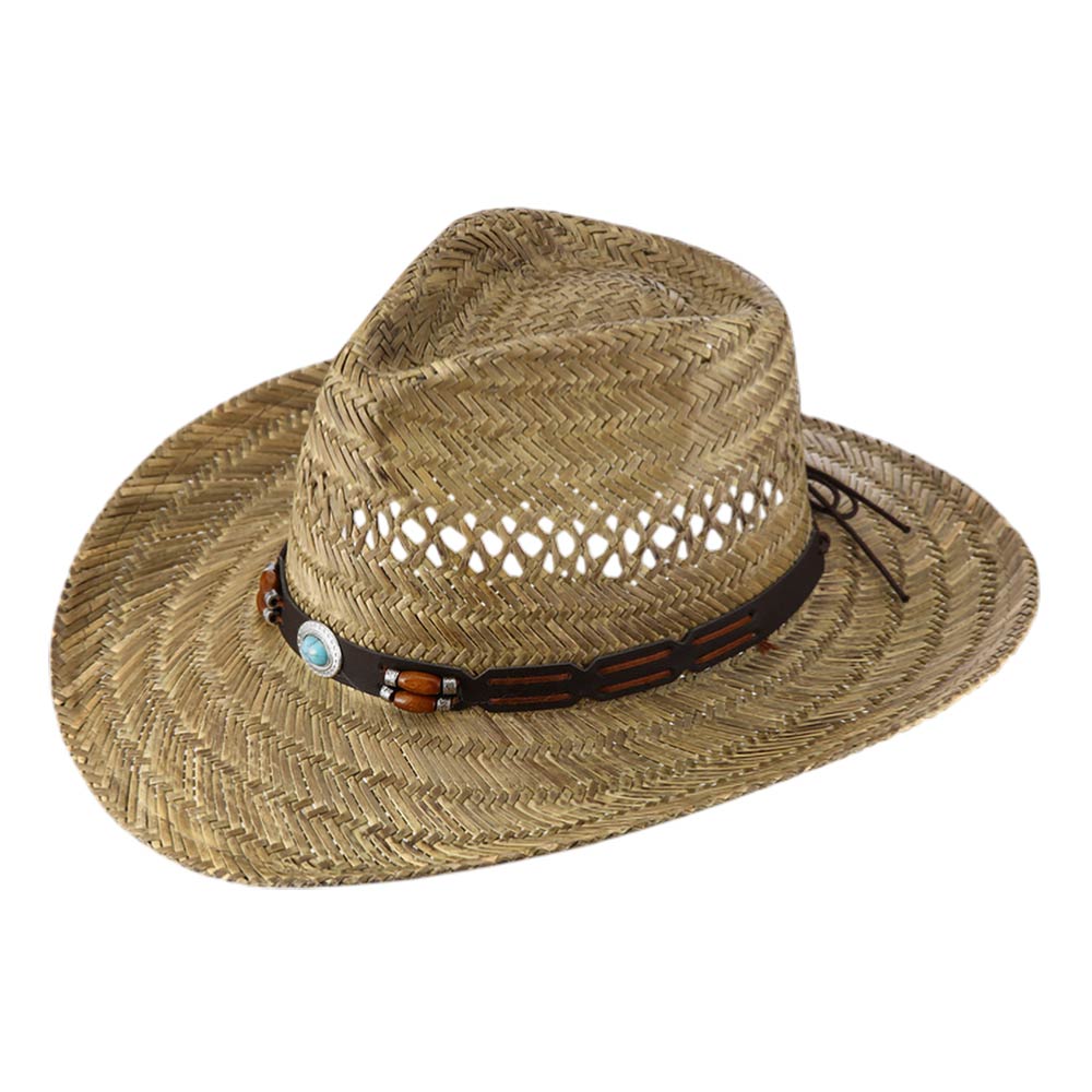 Boho Decorative Accent Band Breathable Woven Cowboy Fedora Sun Hat