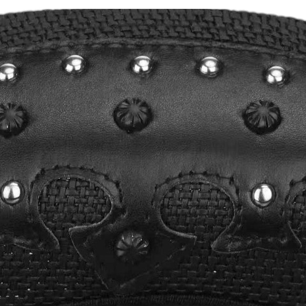 Metal Steer Head Emblem Studded Faux Leather Band Western Straw Cowboy Fedora Hat