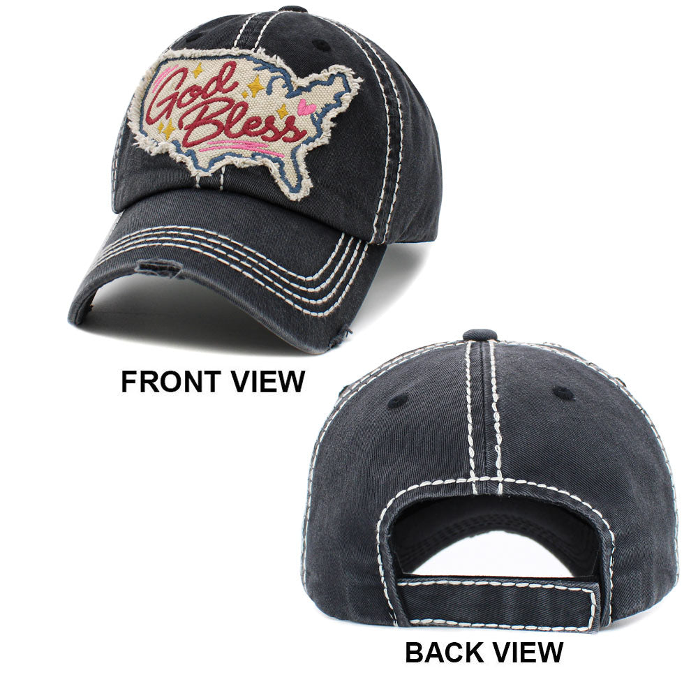 God Bless Message USA Map Vintage Baseball Cap
