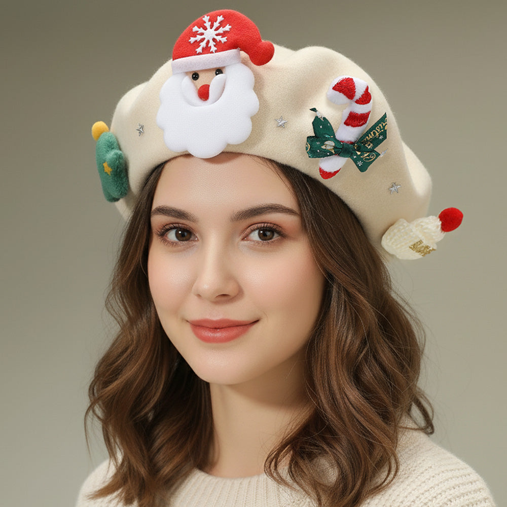 Christmas Decoration Fuzzy Beret Hat