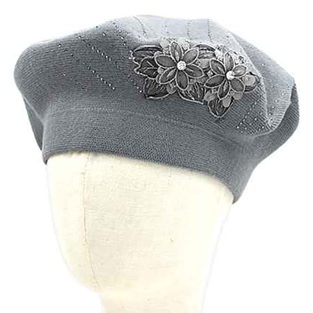 Women's Floral Applique Accent Winter Beret Hat