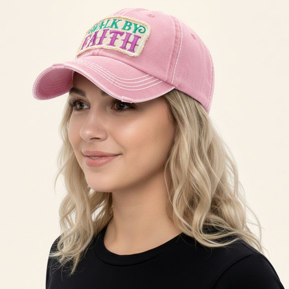 WALK BY FAITH Message Patch Vintage Baseball Cap
