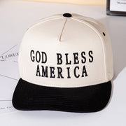 GOD BLESS AMERICA Message Embroidered Five Panel Canvas Snapback Baseball Cap
