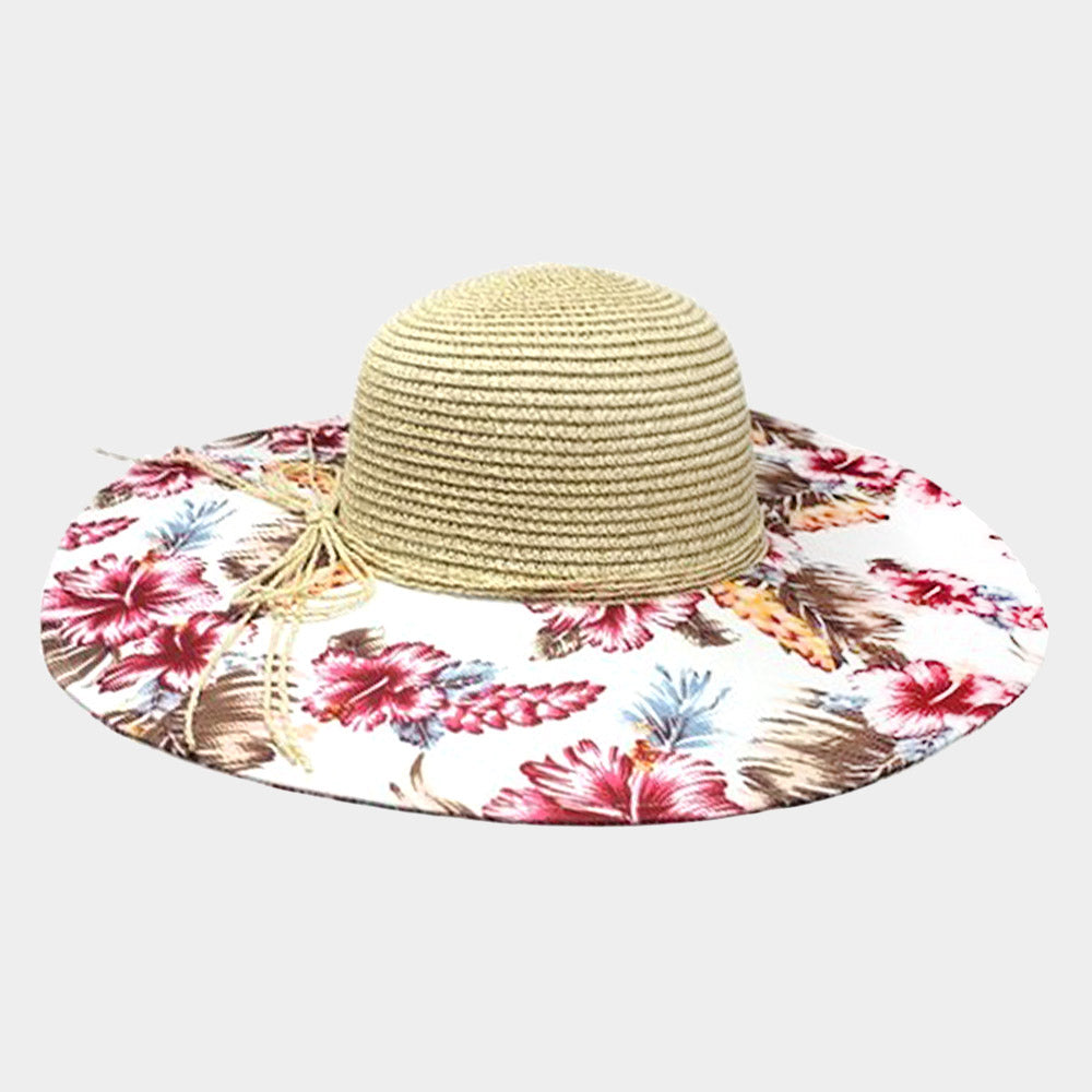 Flower Leaf Patterned Straw Sun Hat