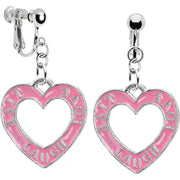 Silver Tone Pink Live Laugh Love Clip Earrings