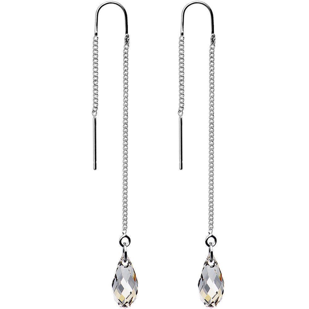 Handcrafted Silvery Threader Earrings Created with Crystals