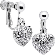 Silver Tone Tone Heart Rhinestone Clip On Earrings