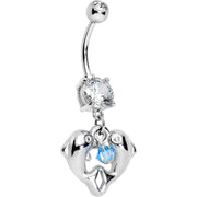 Handcrafted Clear Cubic Zirconia Double Dolphin Dangle Belly Ring