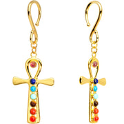 Handcrafted Gold Plated Balanced Life Chakra Ankh Ear Weights