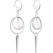 Handcrafted Moonstone Circle Spike Dangle Fishhook Earrings