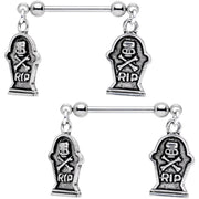 Handcrafted Halloween Gravestone Dangle Barbell Nipple Ring Set