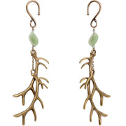 Handcrafted Antique Brass Plated Green Aventurine Antler Ear Weights