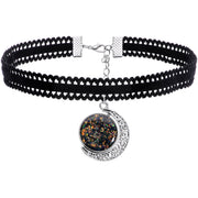 Handcrafted Black White Two Sided Faux Opal Moon Choker Necklace