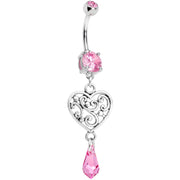 Handcrafted Heart Dangle Belly Ring Created with Crystals