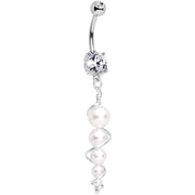 Handmade White Orb Dangle Belly Ring Created with Crystals