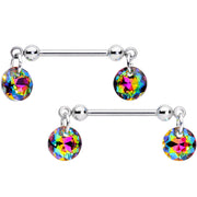Handmade Vitrail Disc Nipple Ring Set Created with Crystals