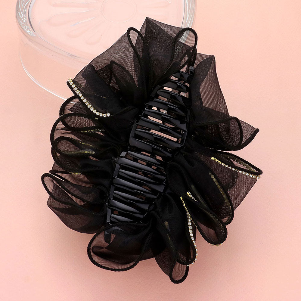 Rhinestone Paved Rim Edge Bow Hair Claw Clip