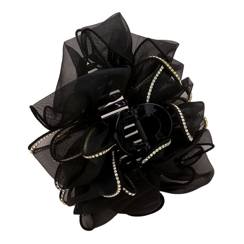 Rhinestone Paved Rim Edge Bow Hair Claw Clip