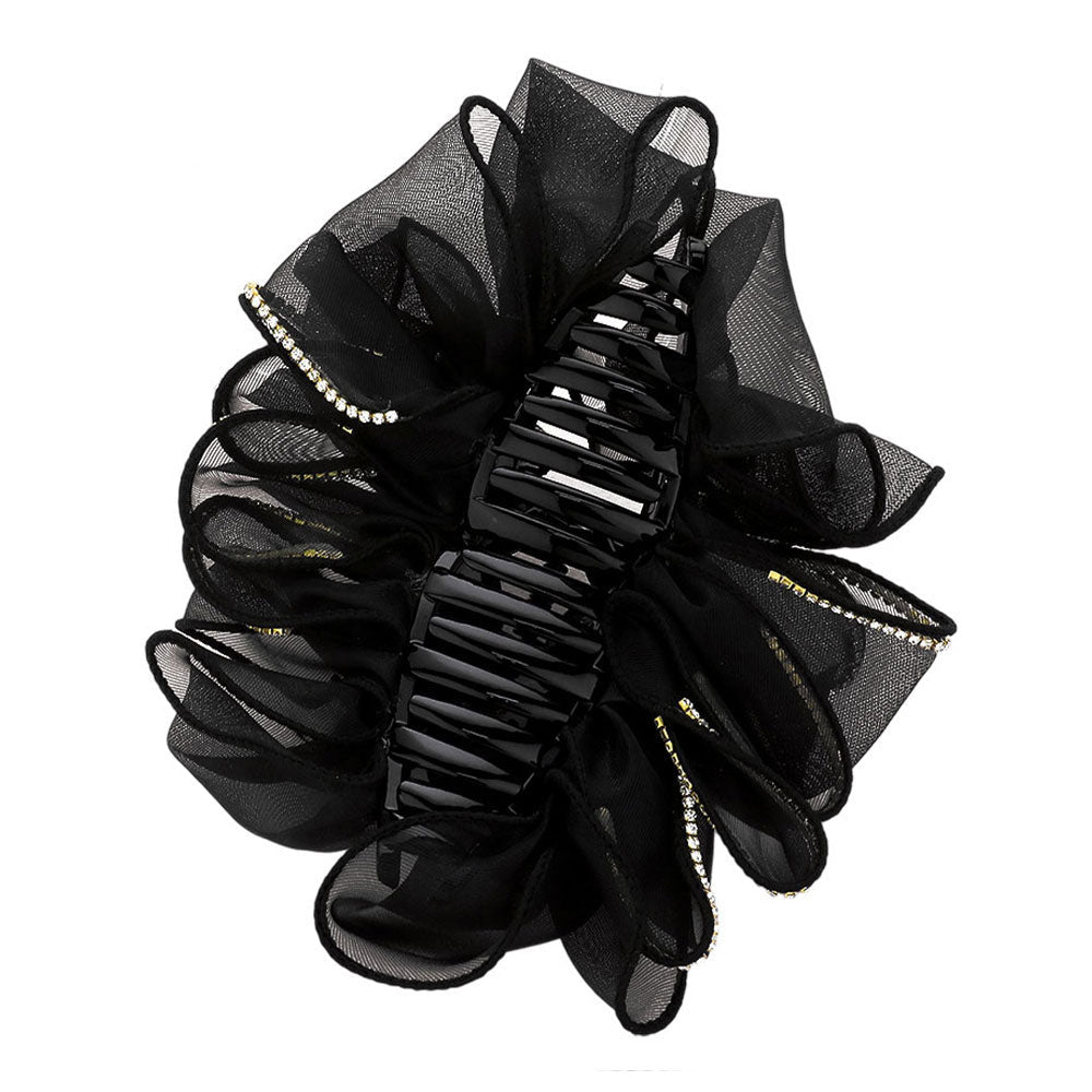 Rhinestone Paved Rim Edge Bow Hair Claw Clip