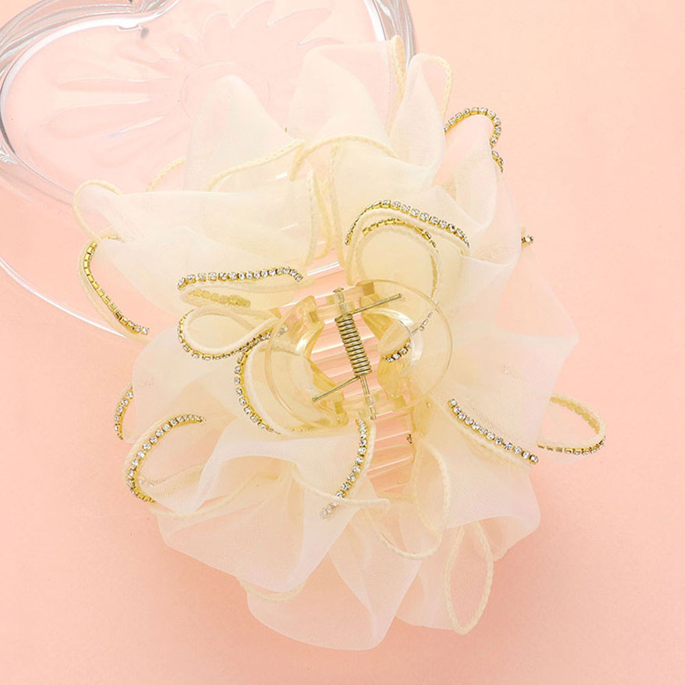 Rhinestone Paved Rim Edge Bow Hair Claw Clip