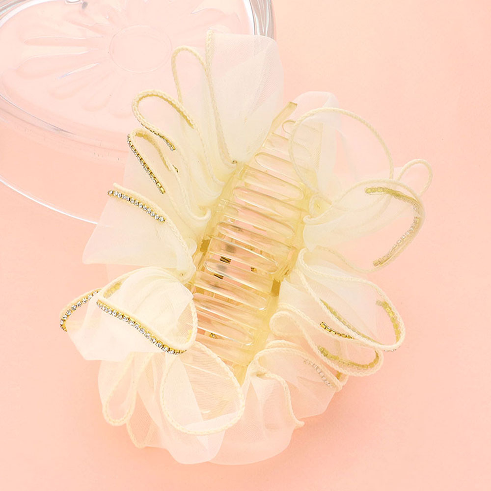 Rhinestone Paved Rim Edge Bow Hair Claw Clip