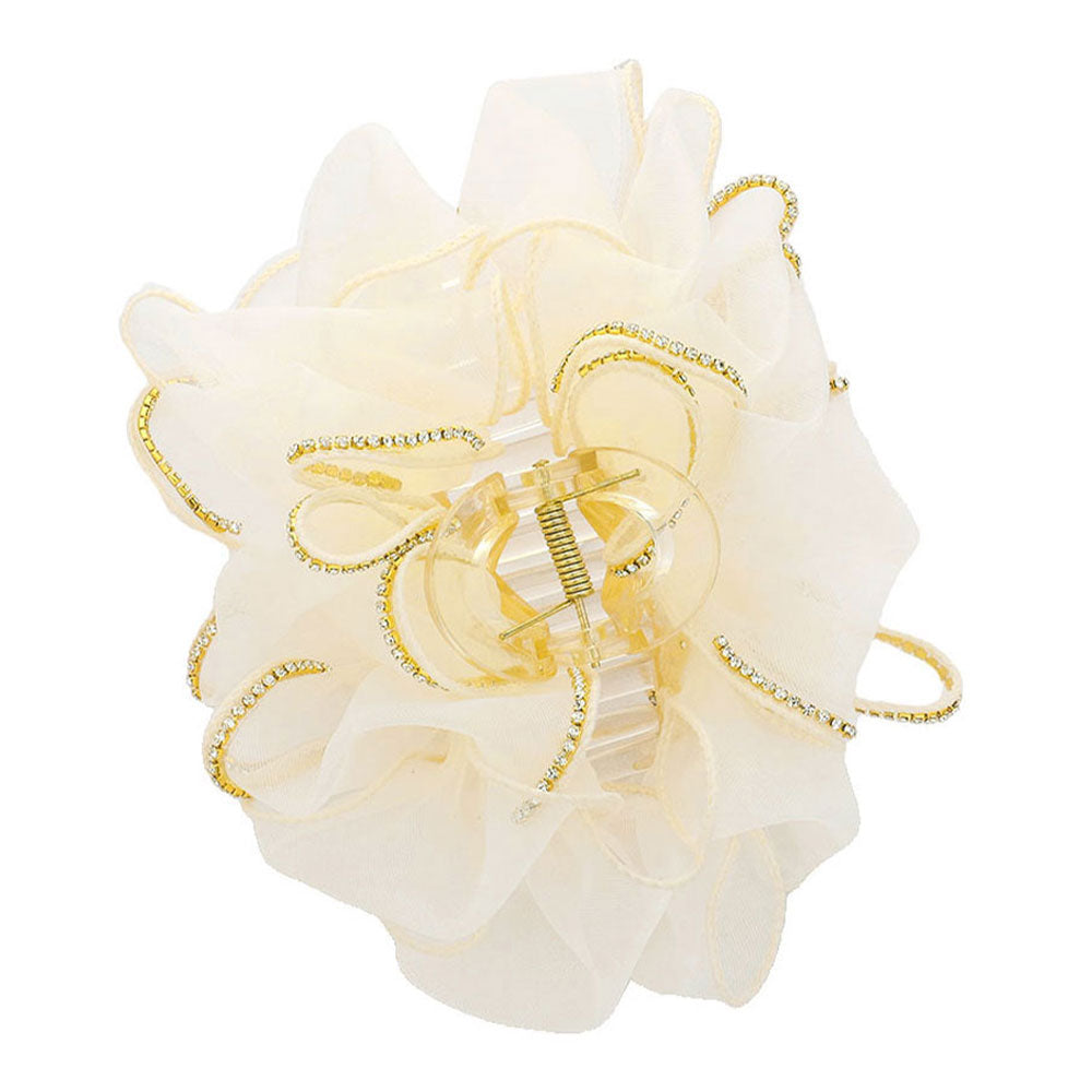 Rhinestone Paved Rim Edge Bow Hair Claw Clip