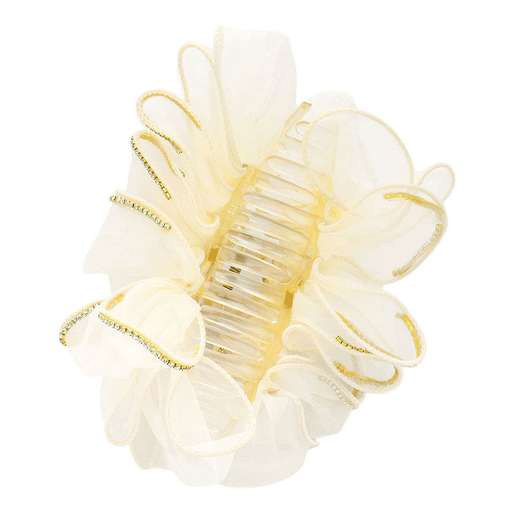 Rhinestone Paved Rim Edge Bow Hair Claw Clip