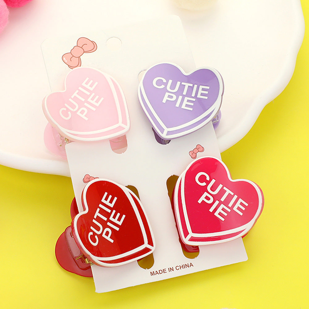 4PCS - CUTIE PIE Message Acetate Heart Hair Claw Clips