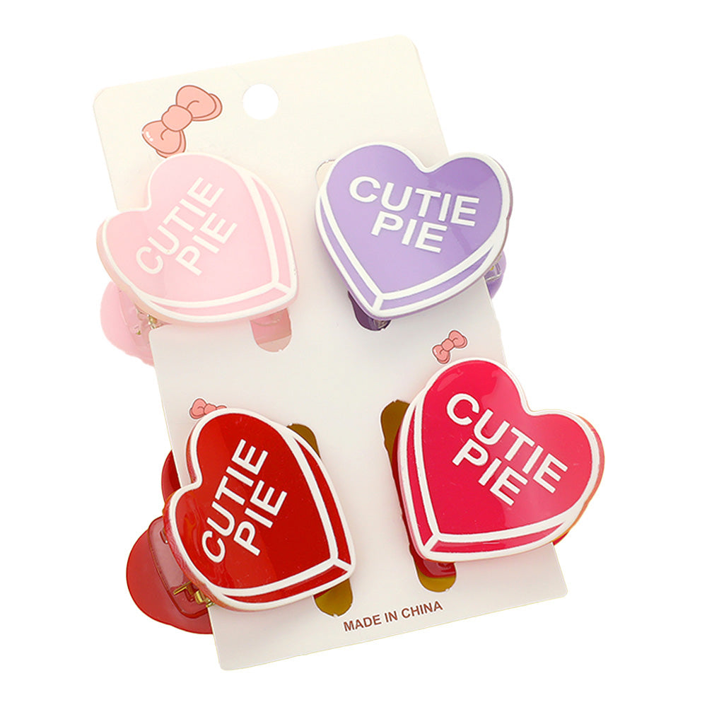 4PCS - CUTIE PIE Message Acetate Heart Hair Claw Clips