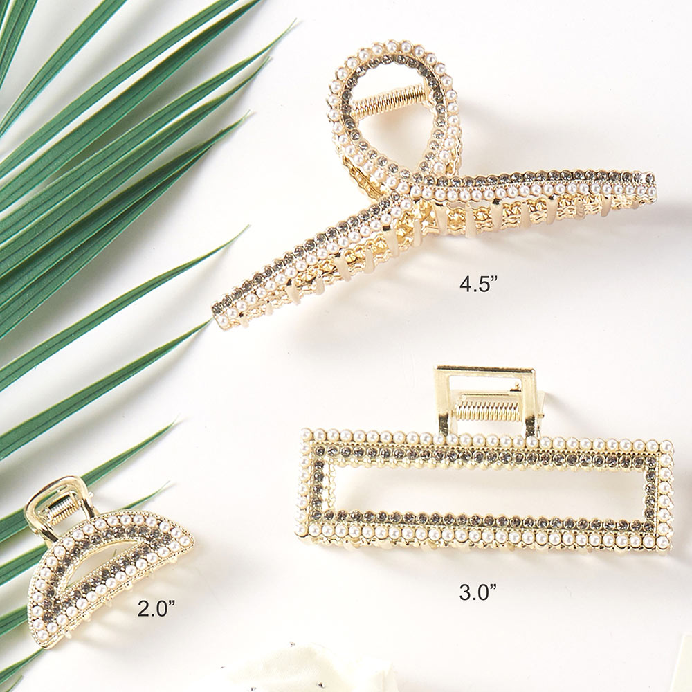 3PCS - Geometric Rhinestone Pearl Embellished Hair Claw Clip Set