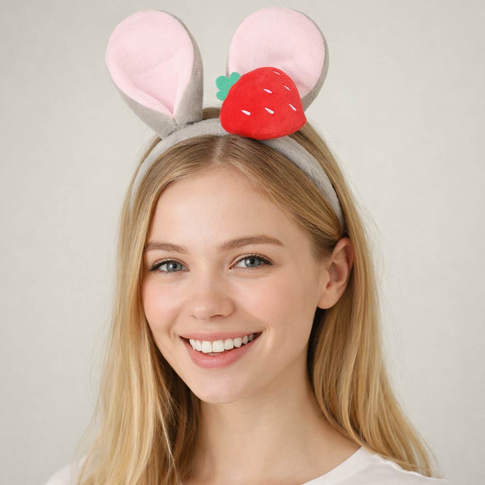 Plush Strawberry Accent Easter Bunny Ear Headband