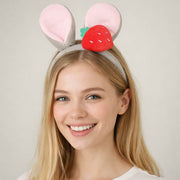 Plush Strawberry Accent Easter Bunny Ear Headband