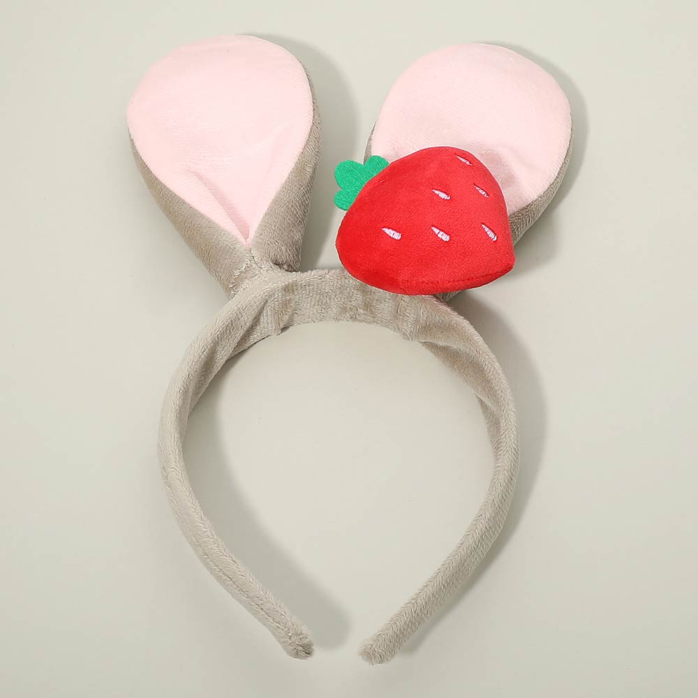 Plush Strawberry Accent Easter Bunny Ear Headband