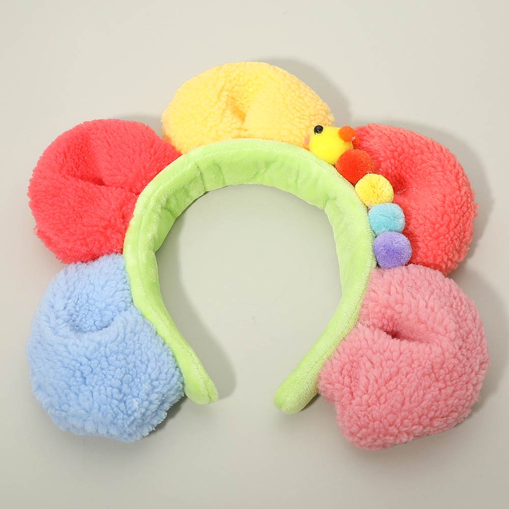 Plush Floral Caterpillar Pom Headband
