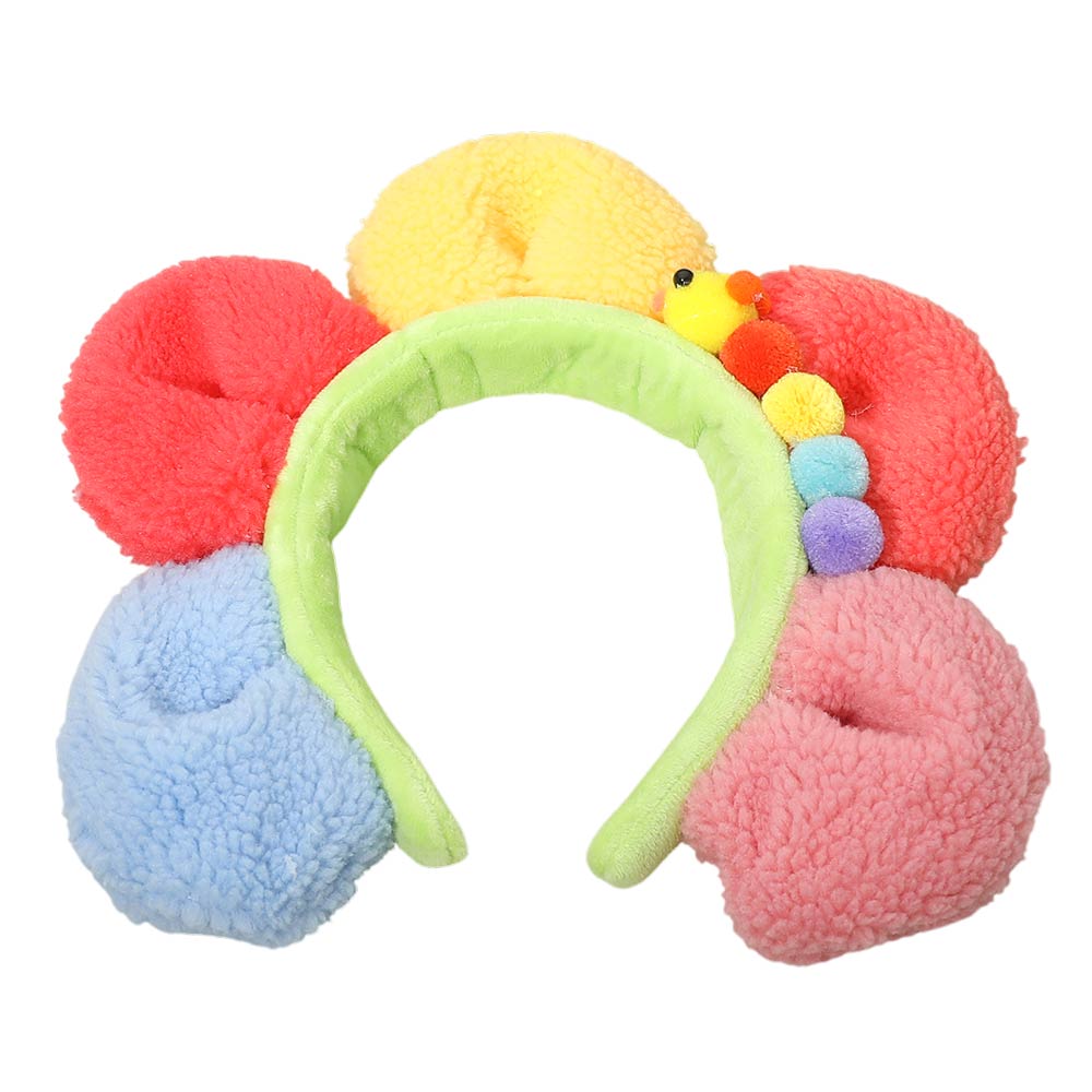 Plush Floral Caterpillar Pom Headband