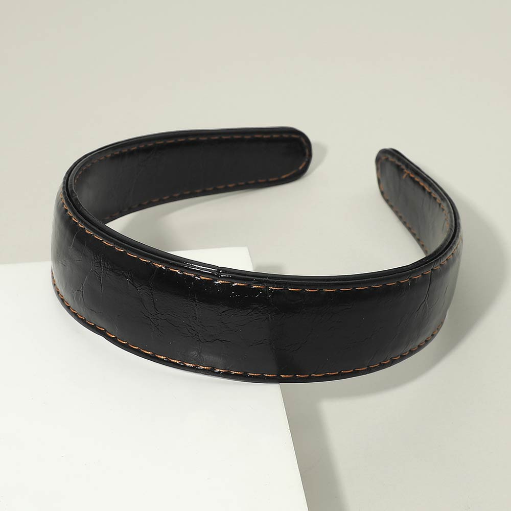 Classic Stitched Faux Leather Wide Headband
