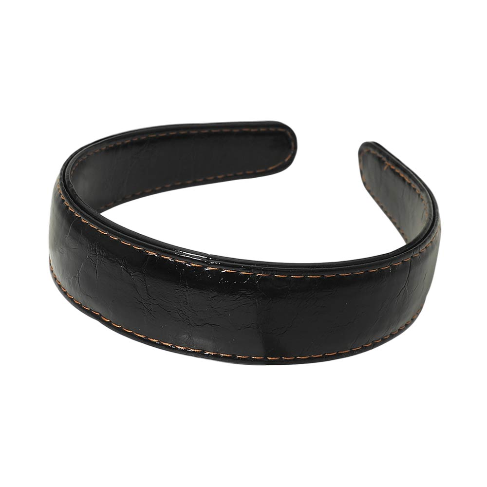 Classic Stitched Faux Leather Wide Headband