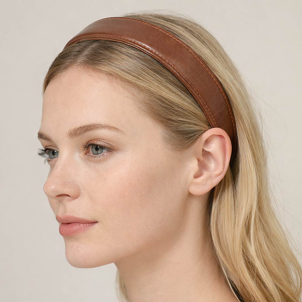 Classic Stitched Faux Leather Wide Headband