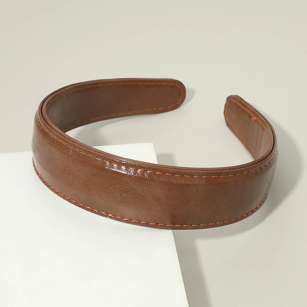 Classic Stitched Faux Leather Wide Headband