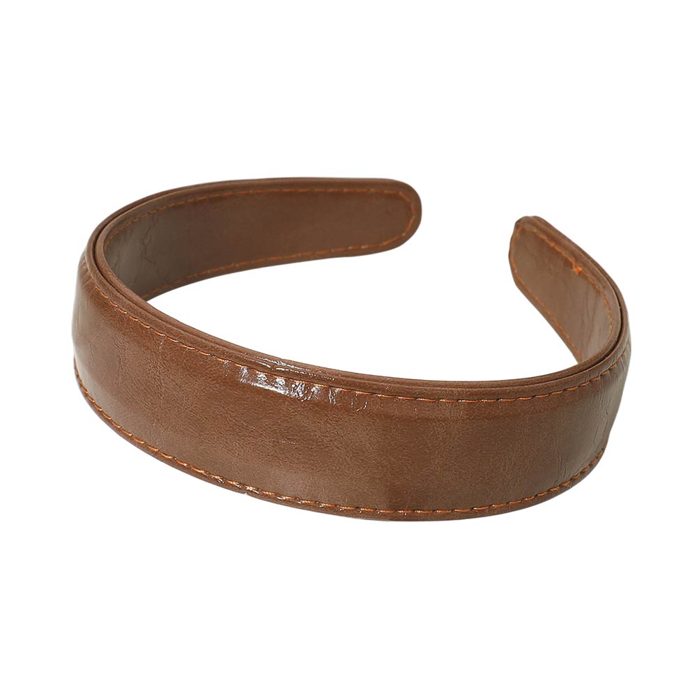 Classic Stitched Faux Leather Wide Headband