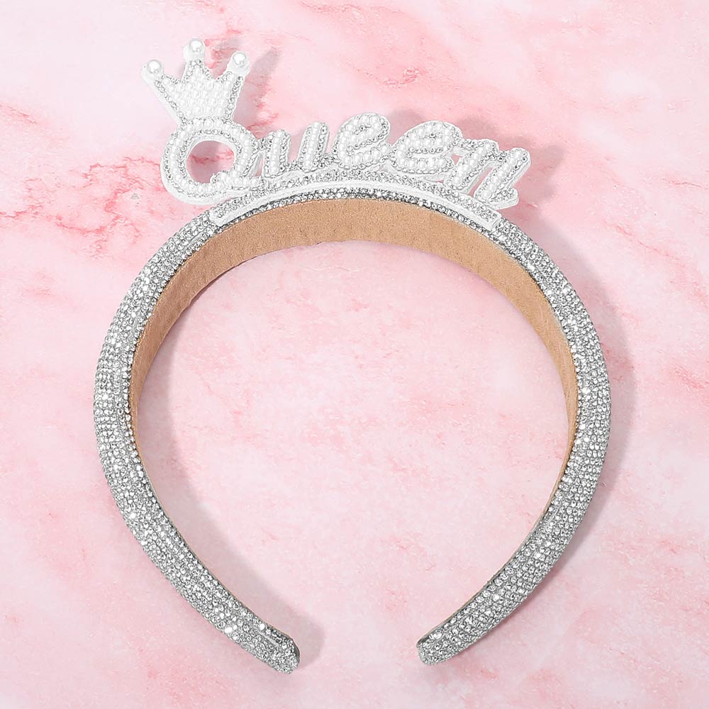 Pearl QUEEN Crown Accent Bling Studded Headband